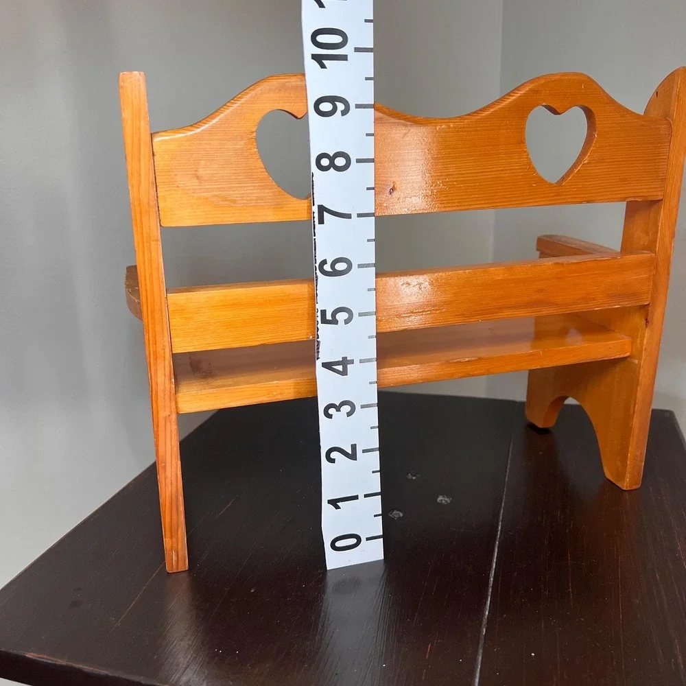 Vtg Pine Children's Doll Bench with Heart Cutouts Rustic Country Shelf Decor
